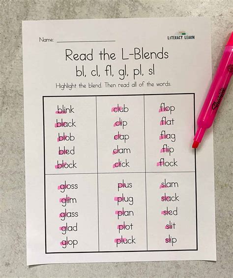 L Blends Worksheets Free Printables Literacy Learn