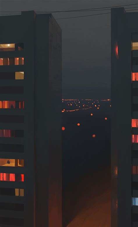 Two Tall Buildings Are Lit Up With Red Lights At The Top And Bottom In