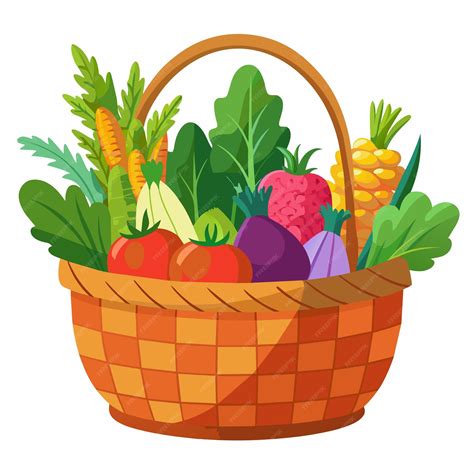 Premium Vector Wicker Basket With Vegetables Vector Illustration