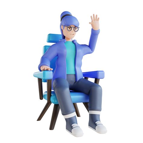 3d Illustration Woman Sitting And Waving 12286415 Png