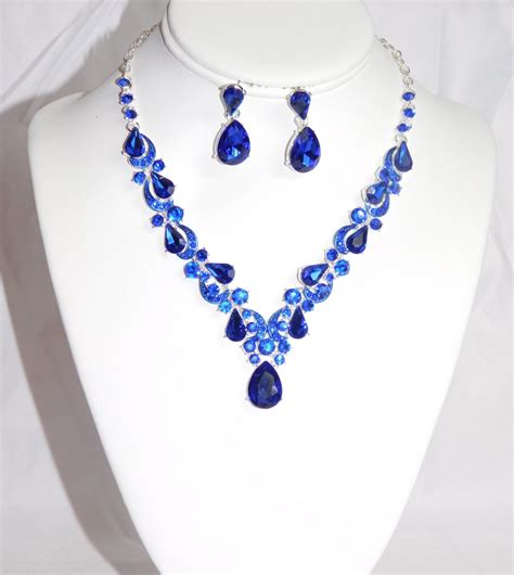 Royal Blue Necklace Set Crystal Rhinestone Weddings Jewelry Sets