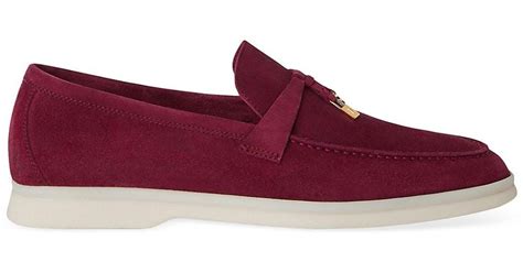 Loro Piana Summer Charms Walk Suede Moccasins In Red Lyst