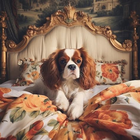 Cavalier King Charles Spaniel Hund Im Bett Bild KI Generierte Kunst