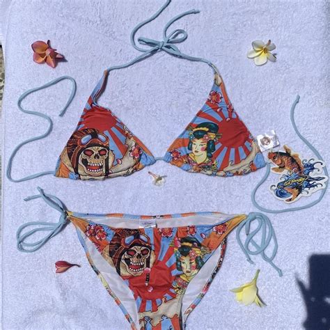 Ed Hardy Womens Pink And Red Bikinis And Tankini Sets Depop