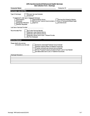 Fillable Online Careconnection Form For Discharge Aps Healthcare Fax