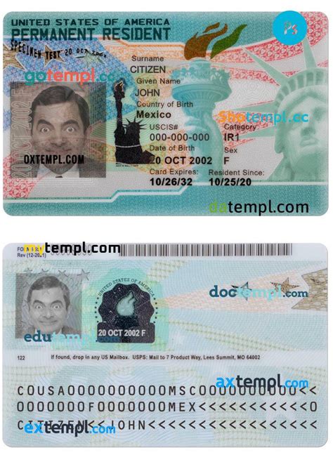 Sample Usa Green Card Permanent Resident Card Template In Psd Format