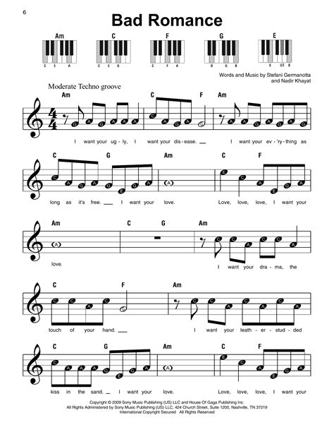 Bad Romance By Lady Gaga Sheet Music For Super Easy Piano At Sheet