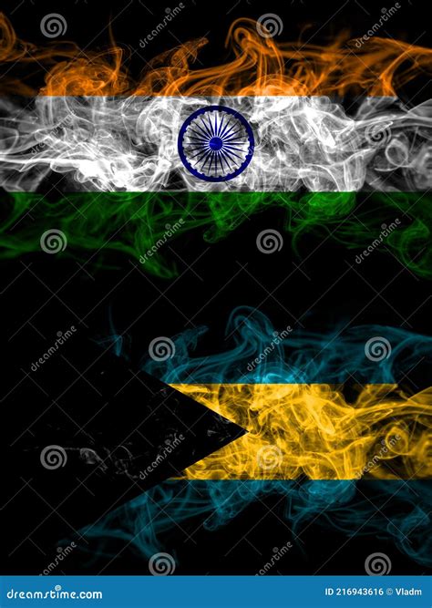 India Indian Vs Bahamas Bahamian Smoky Mystic Flags Placed Side By