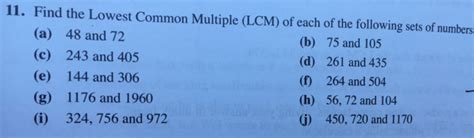 Solved 11 Find The Lowest Common Multiple Lcm Of Each Of The