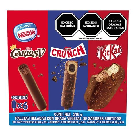 Paletas heladas Nestlé Carlos V Crunch y KitKat 6 pzas Walmart