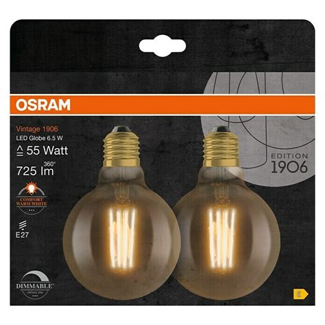 Osram LED Lampen Set Vintage Edition 1906 Globe Form E27 2er Set E27