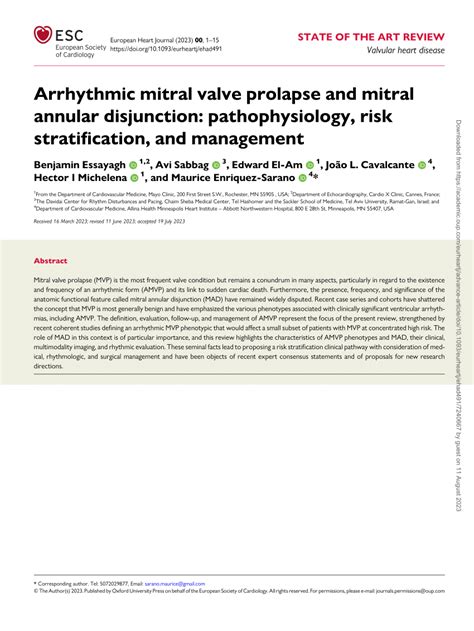 PDF Arrhythmic Mitral Valve Prolapse And Mitral Annular Disjunction