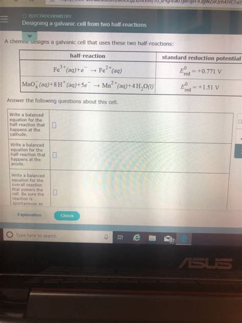 Solved O Electrochemistry Designing A Galvanic Cell From Two Chegg