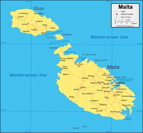 World Map Malta Showing Malta - Islands With Names