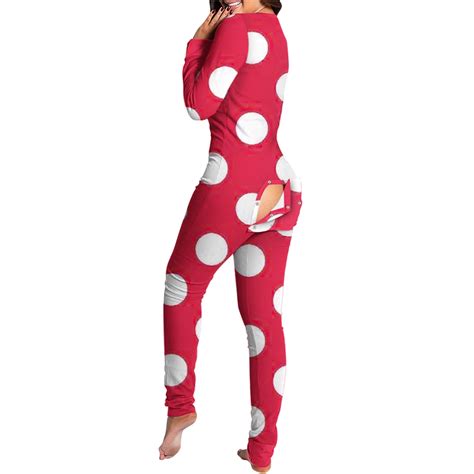 Naughty Butt Flap Pajama Onesie For Women Sexy One Piece Long Sleeve Bodysuits Cute Couple