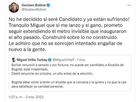 Miguel Uribe Criticó Posible Candidatura De Gustavo Bolívar A La Alcaldía De Bogotá “no