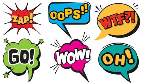 Vector Set Of Comic Sound Effects Pop Art Message Speech Bubbles