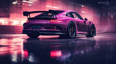 Porsche 911 Gt3 Classic Silhouette Neon Glow Midnight Rain