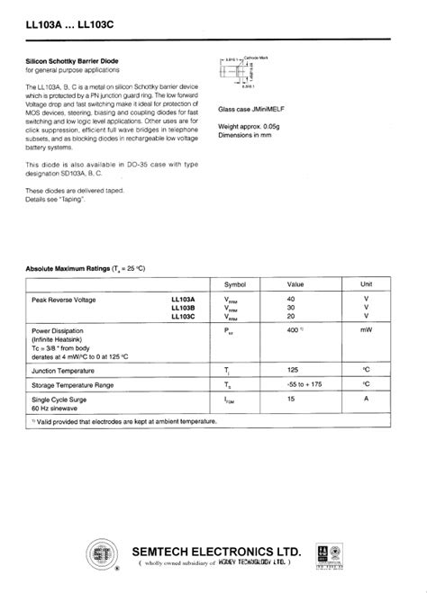 Ll A Datasheet Silicon Schottky Barrier Diode For General Purpose