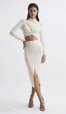 BNWT Reiss White Co Ord Elsie High Neck Cropped Top Erin Knitted Midi