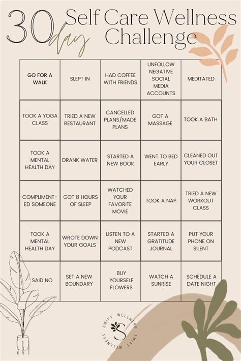 30 Day Self Care Bingo Card Challenge Downloadable Pdf Swift