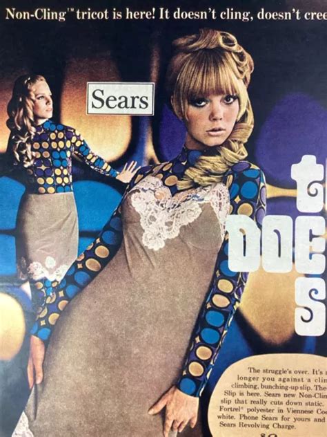 GROOVY WOMEN LINGERIE Print Ad 1968 Atlanta AJC Sears Tricot Slip Curly