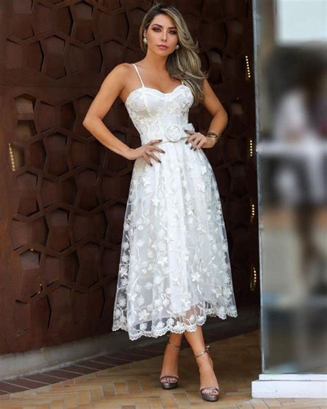 Vestido Midi Bordado No Tule Sori Vestido Casamento Civil Simples