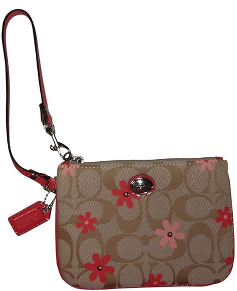 Coach Womens Daisy Signature Floral Canvas Small Wristlet Light Khaki