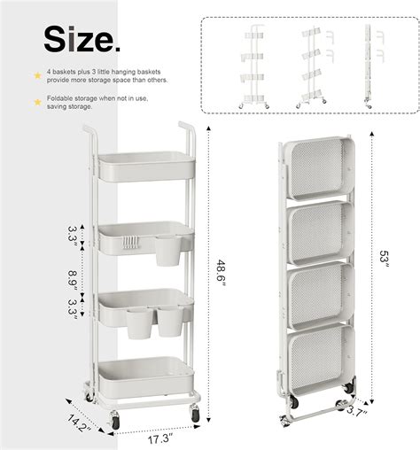 Merapi Tier Foldable Rolling Cart Metal Utility Cart With Wheels