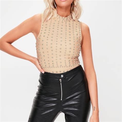 Missguided Tops Nude Studded Bandage Bodysuit Size Poshmark