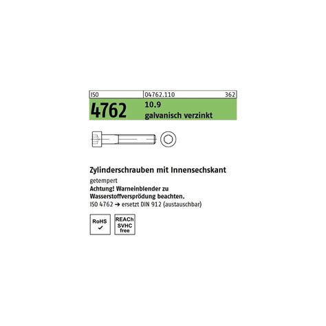 ISO 4762 Zylinderschrauben Stahl 10.9 verzinkt, € 7,39