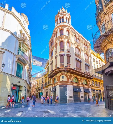 The Shopping Streets in Old Seville, Spain Editorial Photo - Image of