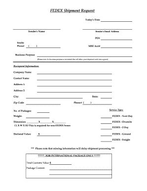 Fedex Shipment Request Form Mse Gatech Fill And Sign Printable