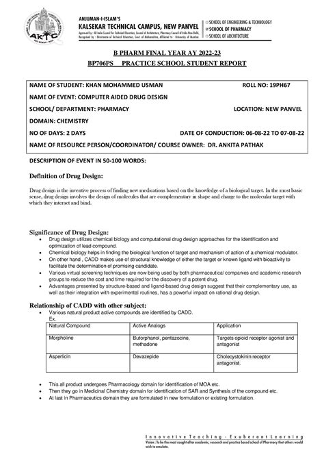 19PH67 CADD Part Of Project B PHARM FINAL YEAR AY 2022 BP706PS