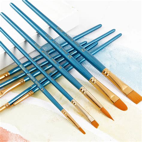 New Professional 10 Pcs Paint By Number Brushes Wooden Handle Synthetic