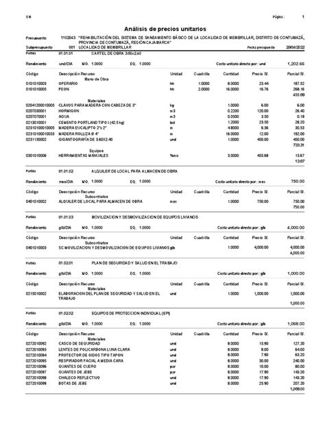 03 Analisis De Costos Unitarios Pdf Hormigón Ingeniería Estructural