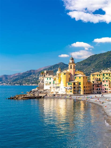 Scenic Mediterranean Riviera Coast. Panoramic View of Camogli Town in ...