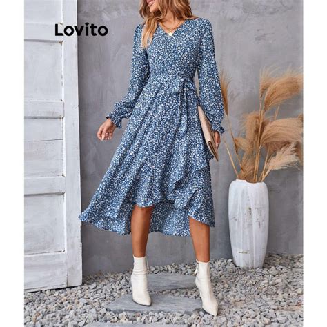 Lovito Vestido Elegante Ditsy Floral Babados Renda Para