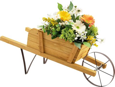 S Afstar Wood Wheelbarrow Planter Flower Plant Pot Wheelbarrow Cart W Metal Wheel