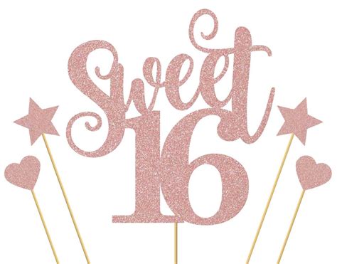 Svm Craft® Sweet 16 Cake Toppers Rose Gold Glitter Sweet 16 Cake