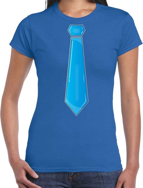 Bellatio Decorations Verkleed T Shirt Voor Dames Stropdas Blauw