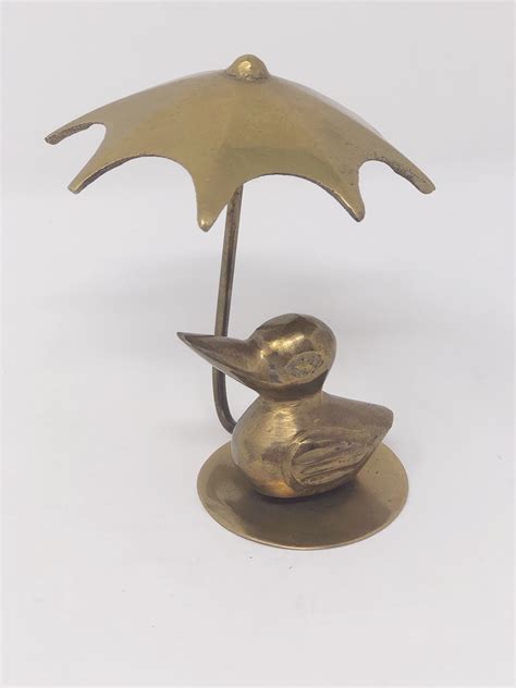 Vintage Brass Duck With Umbrella Figurine Etsy