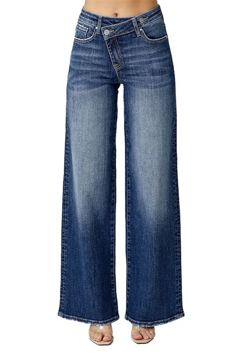 Risen Jeans Mid Rise Crossover Wide Leg Jeans Rdp5281