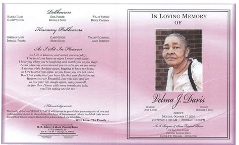 Velma J Davis Obituary AA Rayner And Sons Funeral Homes