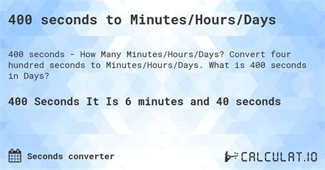 400 Segundos São Quantos Minutos - 400 seconds to Minutes/Hours/Days - Calculatio