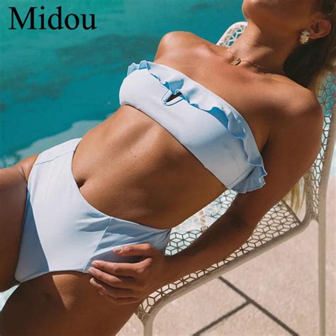 Aliexpress Buy Midou Sexy Lovely Ruffle High Waist Bikini Set