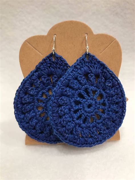 Royal Blue Crochet Lace Teardrop Earrings Etsy Crochet Earrings Pattern Crochet Jewelry