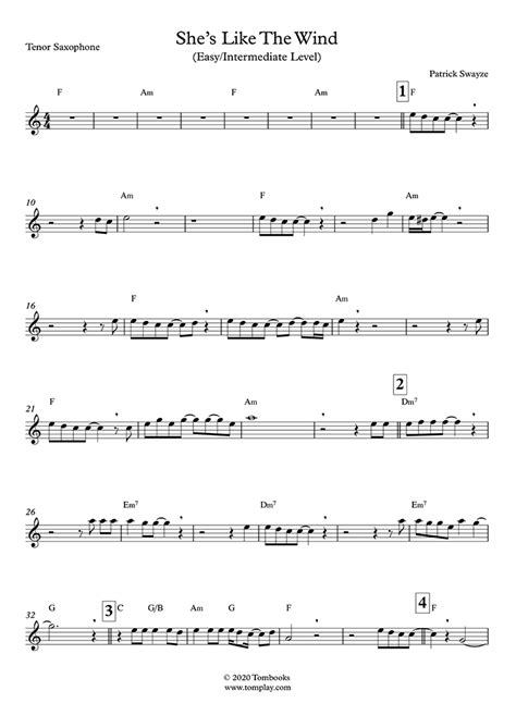 Saxophone Sheet Music Dirty Dancing - She's Like The Wind (Easy ...