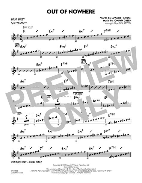 Out Of Nowhere Bb Solo Sheet Sheet Music Rick Stitzel Jazz Ensemble