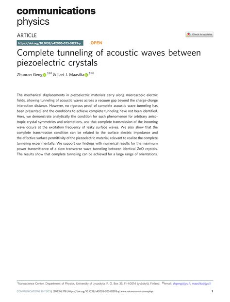 Solution Complete Tunneling Of Acoustic Waves Between Piezoelectric